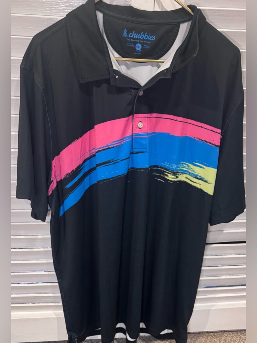 Chubbies Polo Shirt XXL Black Retro Stripe Performance Golf Casual